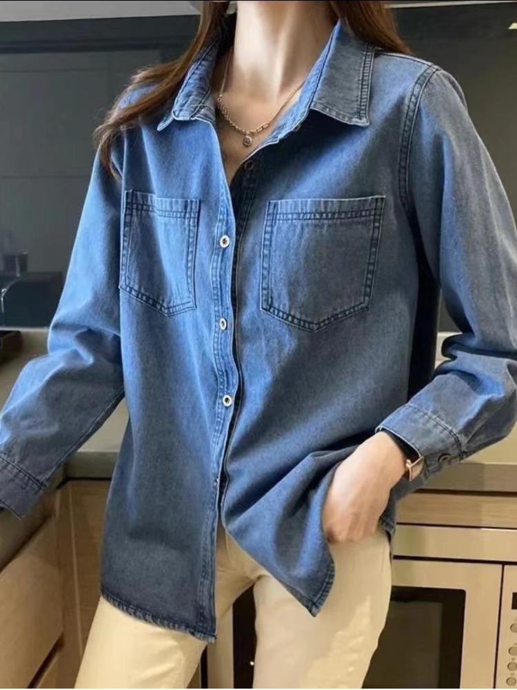 Retro Übergröße Damen Denimhemd - Hong Kong Stil, vielseitiges koreanisches Langarm-Oberbekleidungs-Top.