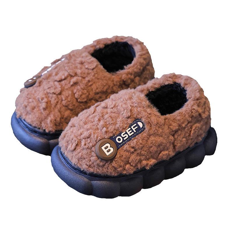 Children's cotton slippers Boys bag heel cotton shoes Winter new velvet warm cotton drag boys non-slip wool slippers