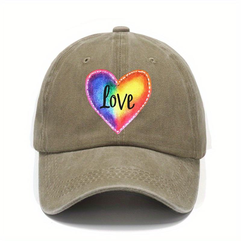 Rainbow Love Heart Patch Baseball Cap Adult Unisex Casual Polyester Outdoor Sun Protective Baseball Hat