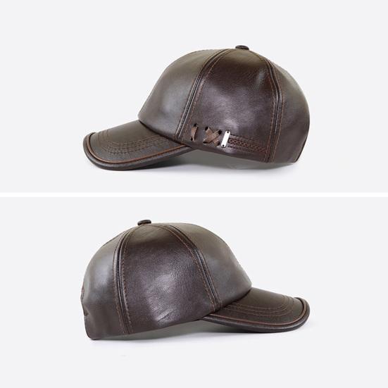 Men Hat Adjustable Faux Leather Baseball Cap with Windproof Hood Snug Fit Solid Color Design Fall Winter Outdoor Casual Hat