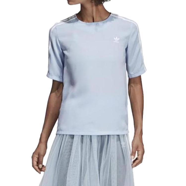 Adidas Originals 3-Stripes Printed American Vintage Short Sleeve T-Shirt Women Tops Light-Blue DV0854