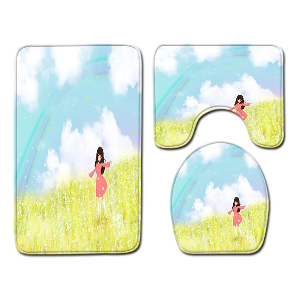 Animation Bathroom Floor Mat Three-Piece Bathroom Carpet Toilet Mat Set Door Mat Bathroom Non-Slip Mat