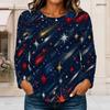 Plus Size Women Crew Neck Long Sleeve Top Gentle Watercolor Wild Blossom Print Relaxed Daily Blouse