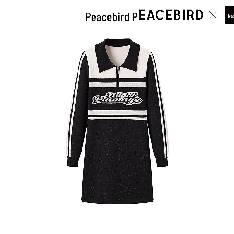 

PEACEBIRD Women s Color-block Lapel Long-sleeve Dress M
