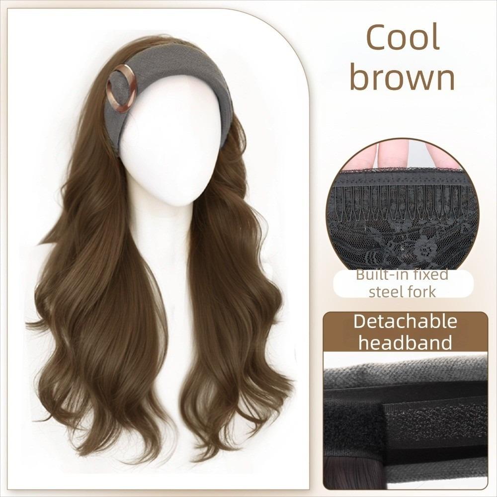 Hair Hoop Half Headband Wig Korean Style Long Wavy Curly Hair Synthetic Velvet Headband Wigs  Women