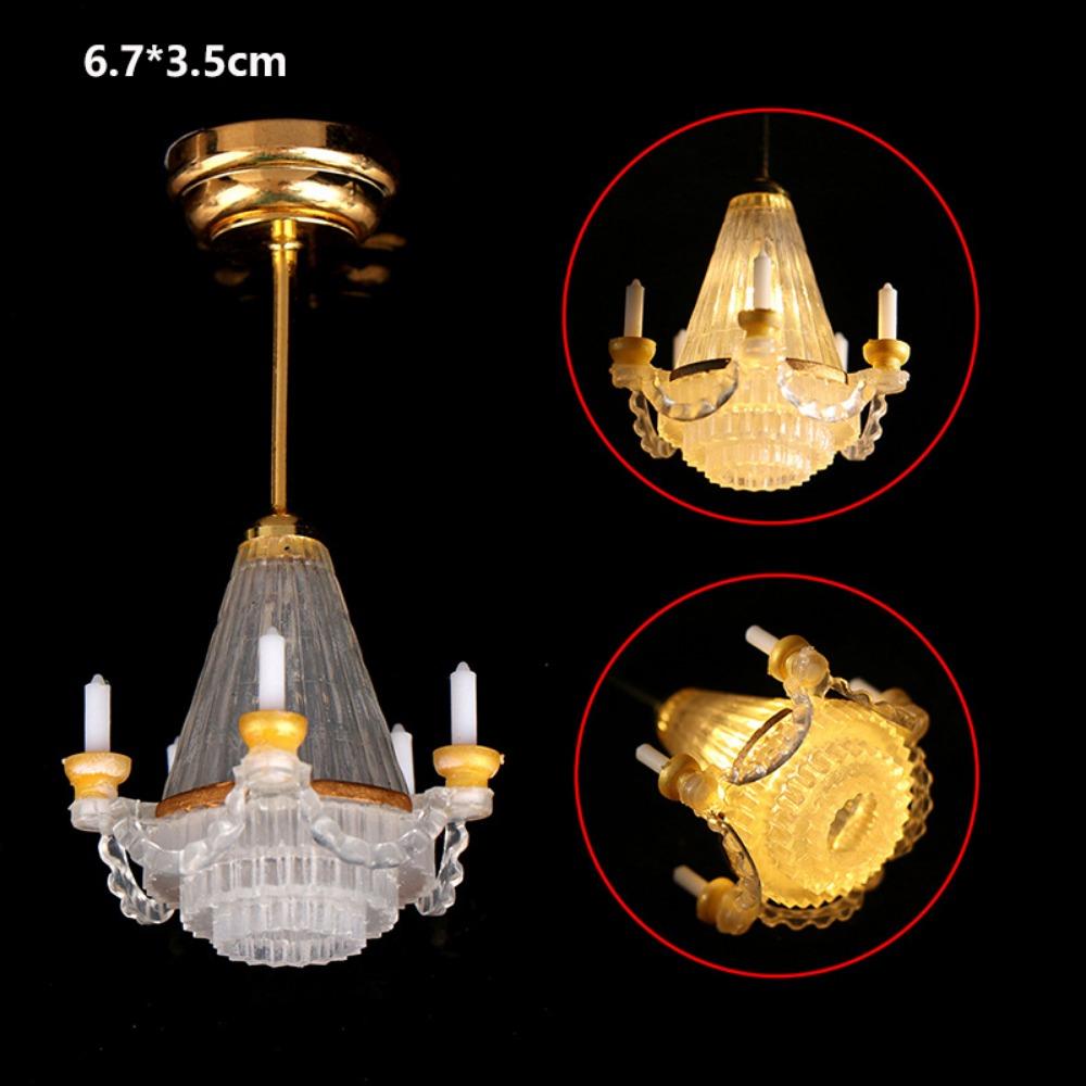 Mini Miniature LED Golden Light 1:12 Home Table Lamp Model Doll House Accessories