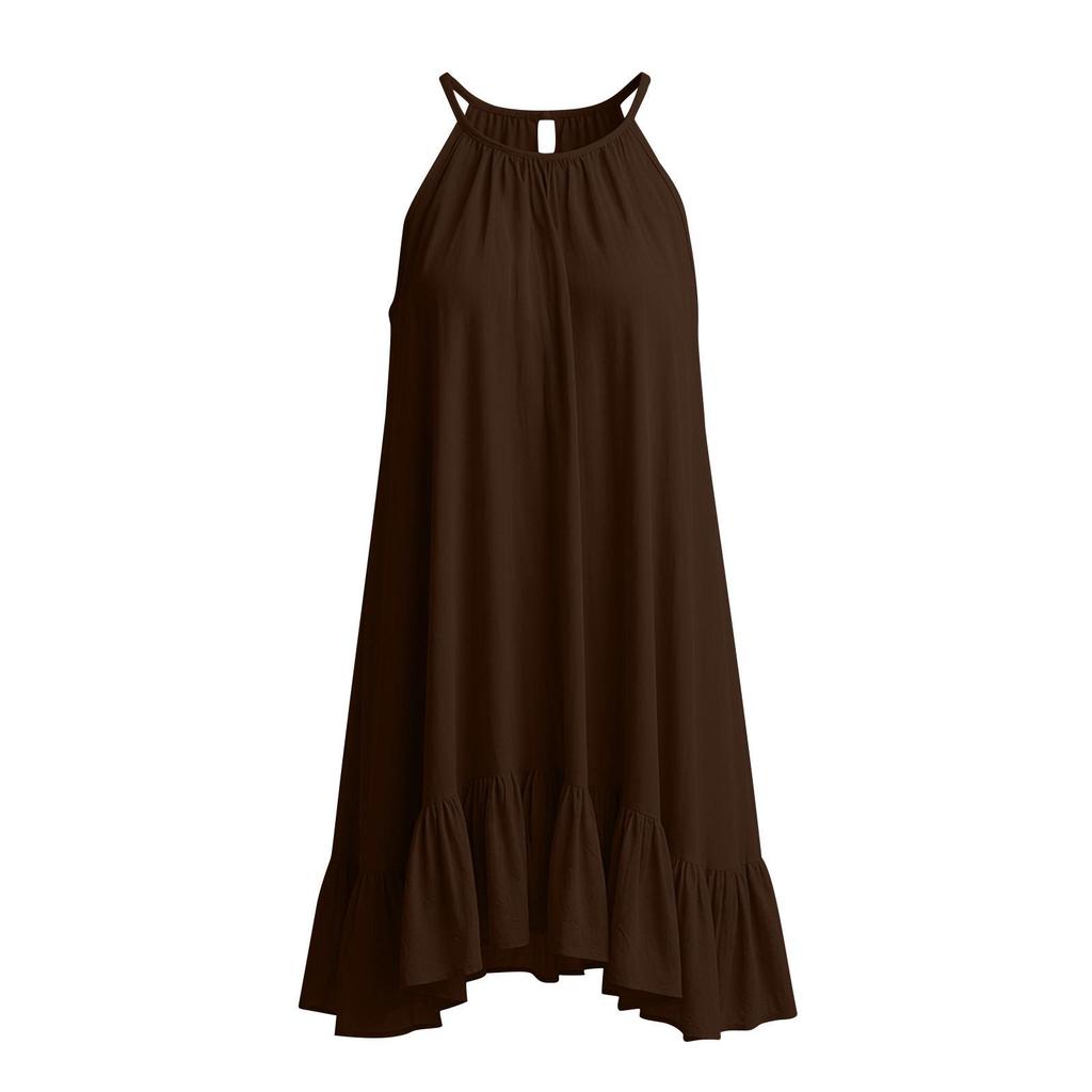 Spring Summer Sleeveless Pleated Halter Vacation Dress for Women