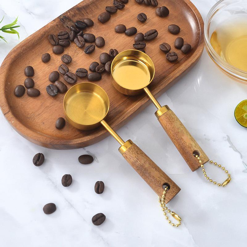 Gold-Plated Wooden Handle Baking Spoon - 15ML Coffee & Seasoning Measure