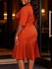 AOMEI Women Chic Blazer Dress Brick Red Lapel Neck Double Breasted Belted Waist Business Casual Office Dresses