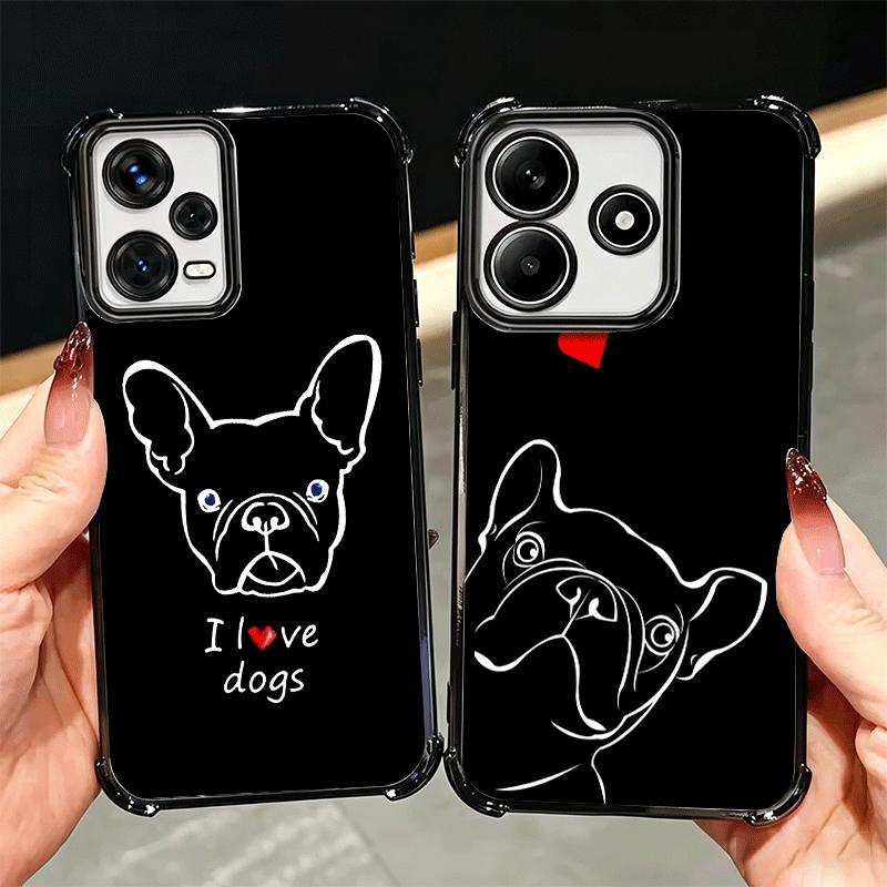 Französische Bulldogge Schwarz Design Beschichtung Handyhülle Für Xiaomi Redmi Note 14 15 Pro Plus 13 12 11 11S 11T 10 9S 9 5G Sturzfest Airaba