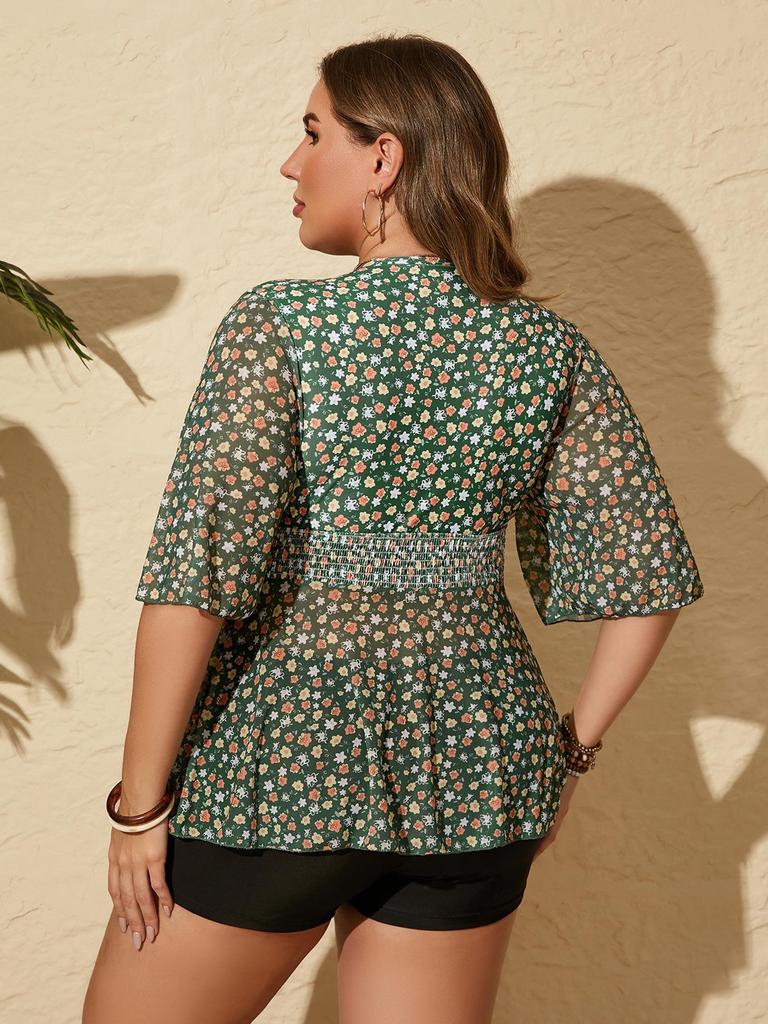 2026 Blumenmuster Badeanzug in Übergröße mit flachem Beinausschnitt für Damen