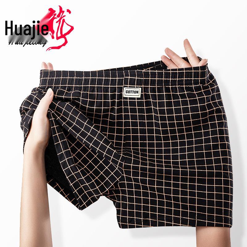 Huajielong Men's Plaid Cotton Boxer Briefs - Loose, Thin & Breathable