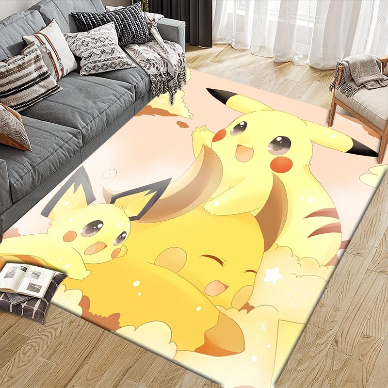 Pikachu Square Area Rug, Non-Slip Floor Mat for Home Office, Perfect Gift for Pikachu Fans.chl