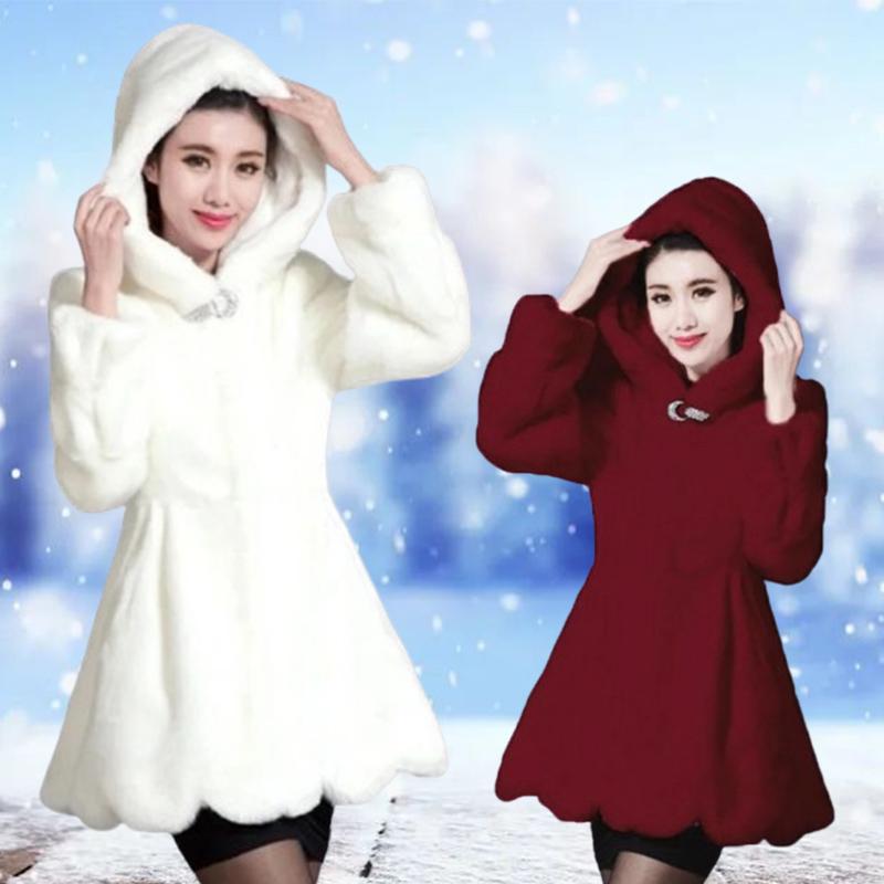 Large Size 3XL Fur Overcoat Women Fur Coat Autumn Winter Female Faux Mink Overcoat Women's Mid-length Hooded Jacket