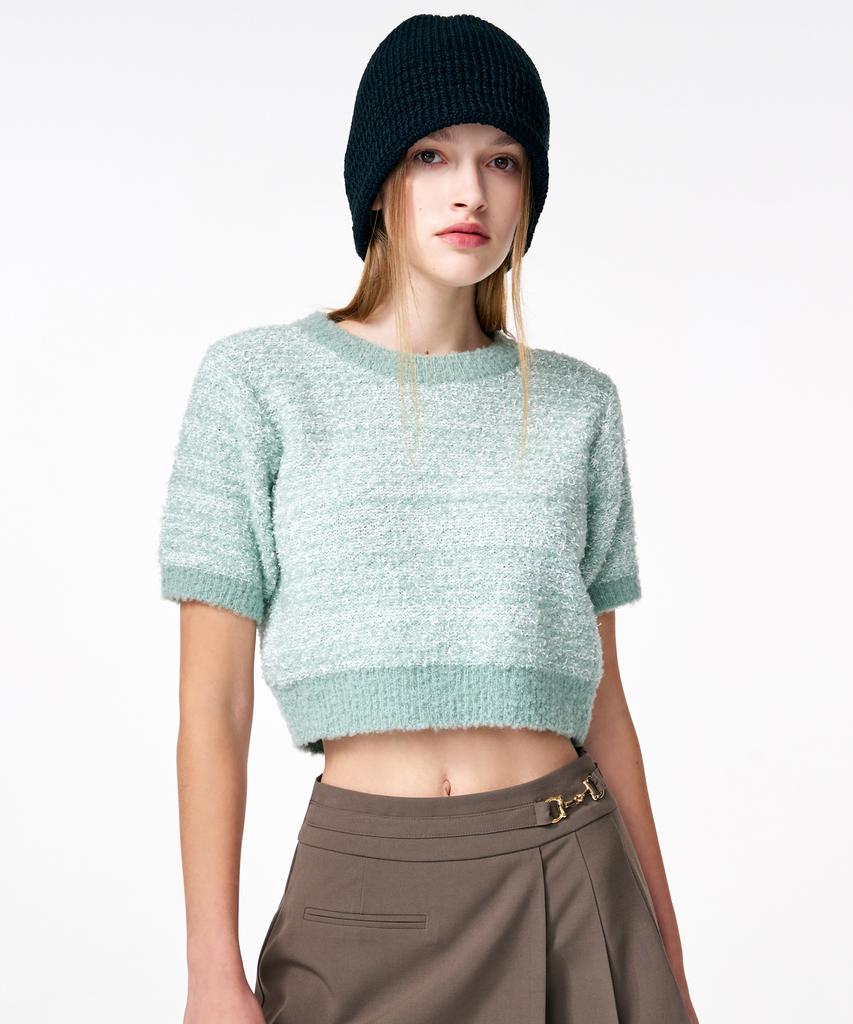 ETMON Color Blend Short Sleeve Knit Top Mint