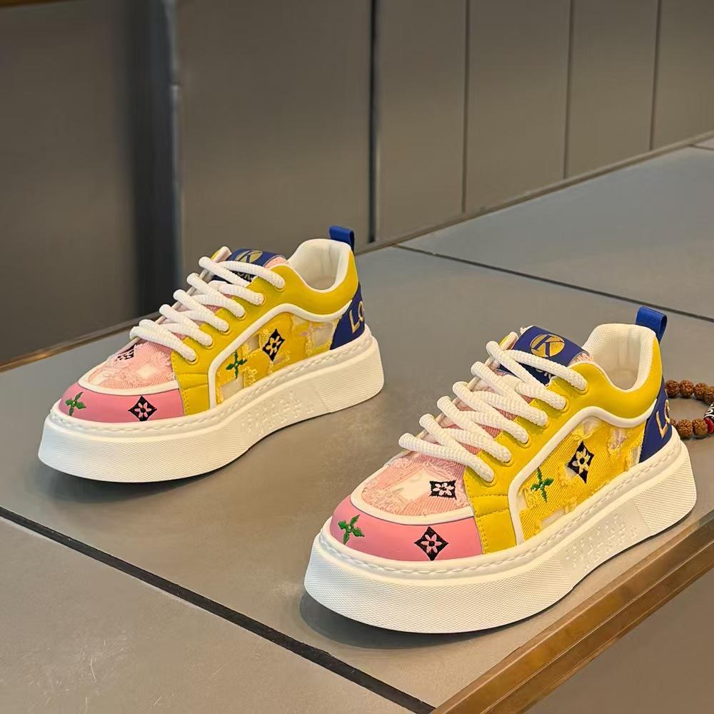 

Summer new comfortable and breathable sports and leisure shoes men s thick-soled heightening versatile color matching printed casual shoes 44