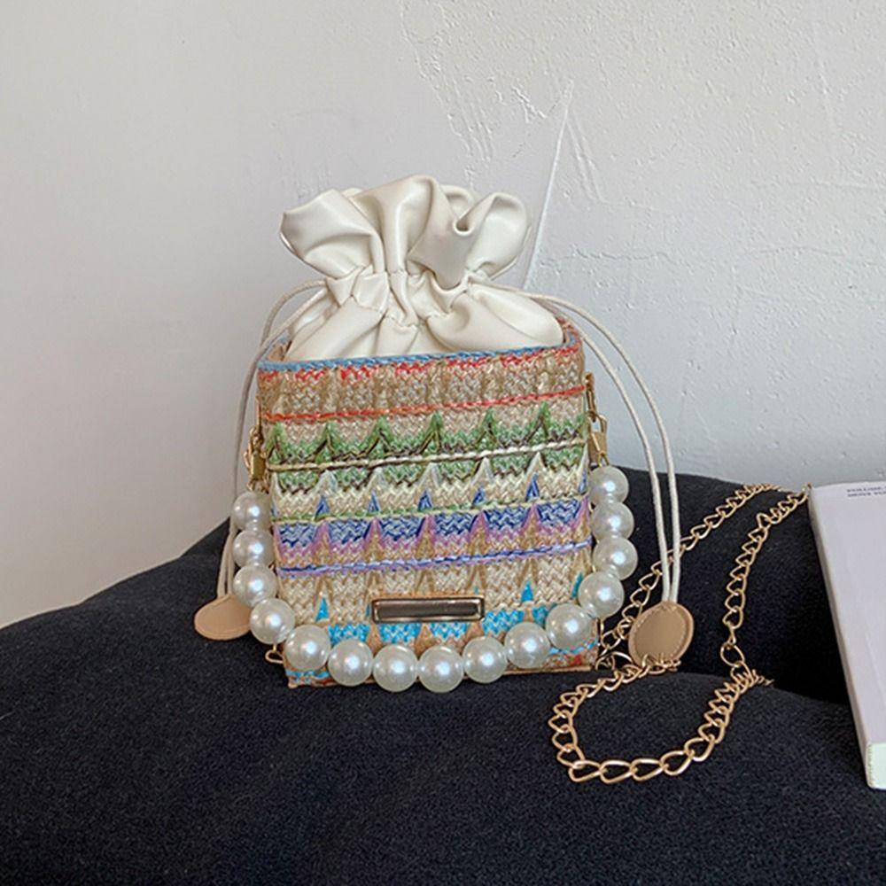 Elegant Straw Shoulder Bag Bohemian Women's Crossbody Bag Chain Messenger Box Bag  Vacation