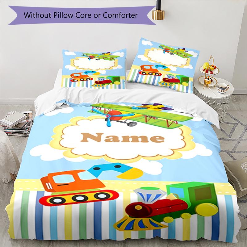 3pcs Custom Name Cute cars Bedding Set Duvet Cover Closure Includes 1 Duvet Cover & 2 Pillowcases, Soft and Comfortable for All Seasons.