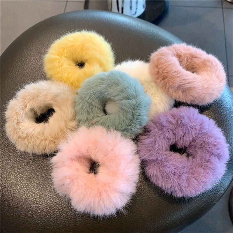 Elastic Faux Fur Hair Bands Scrunchies Vintage Girls Solid Ponytail Holder Rubber Headband Ties Fashion Women Hair Accessories