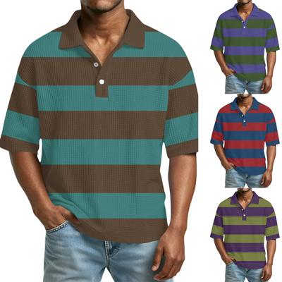 Men's Color-Block Collar Short-Sleeve Casual Top