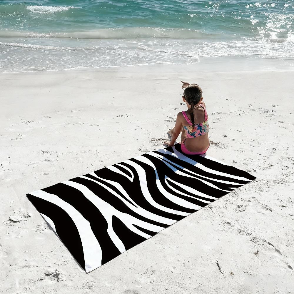 Black White Print Zebra Anime Towel Quick Drying Beach Towels Are Suitable For Swimming Pools Camping Yoga And The Gym