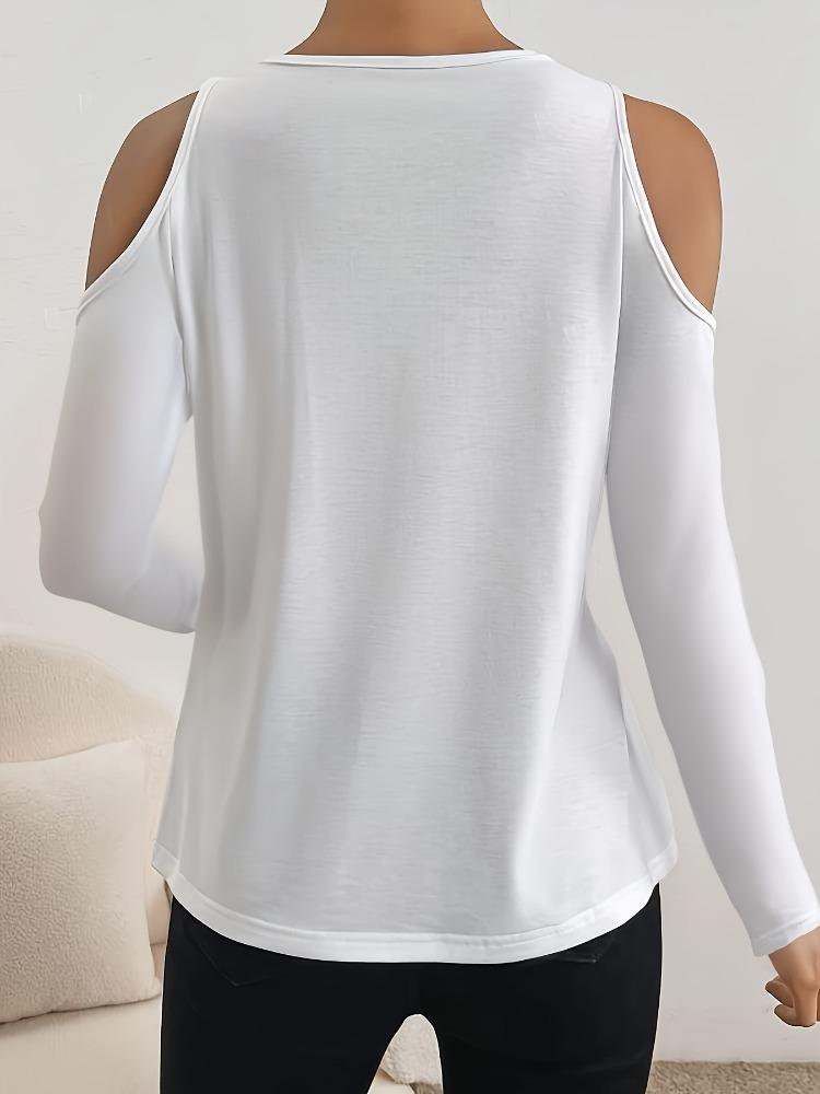 Elegant Lace V-Neck Applique Sleeve Hollow Out Long Sleeve Solid Color T-Shirt Skinny T-Shirt Women Versatile Closet Essential Fashion Items Shirt