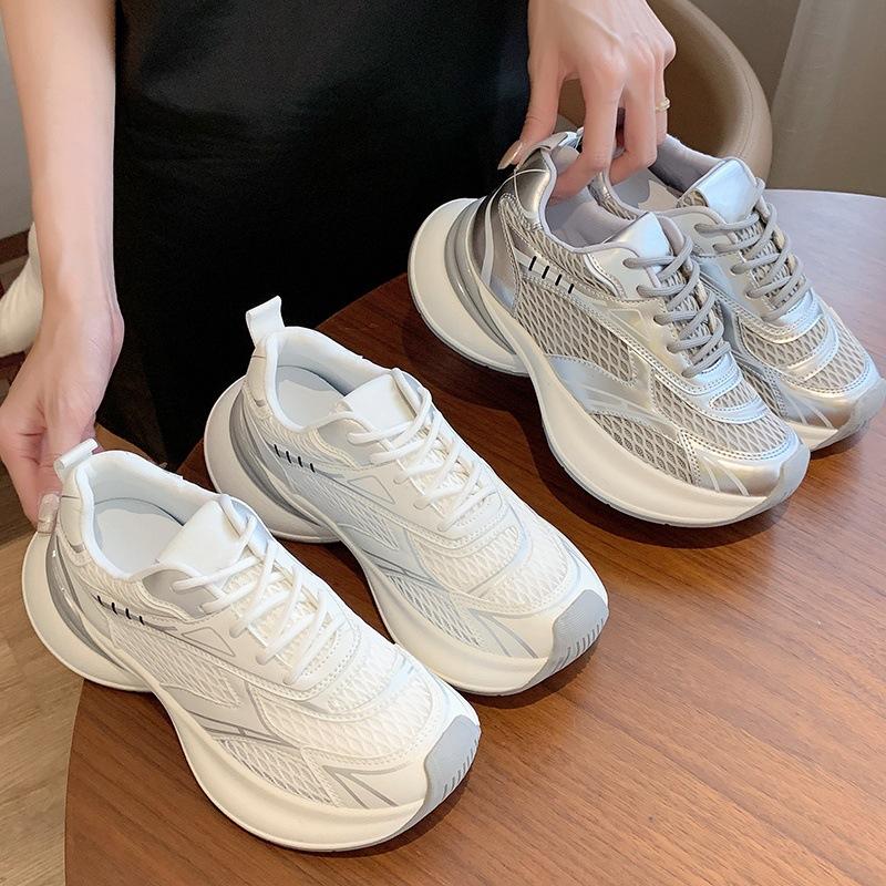 Thick-soled Dad Shoes, New Spring and Autumn Thin Breathable Mesh Heightening, Little White Casual Sports Shoes