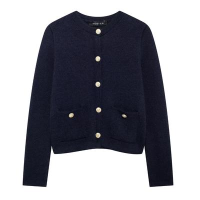 Damen Strickjacke Herbst Langarm Pullover Jerseys Winter Knopf Cropped Cardigan Frau Blauer Pullover