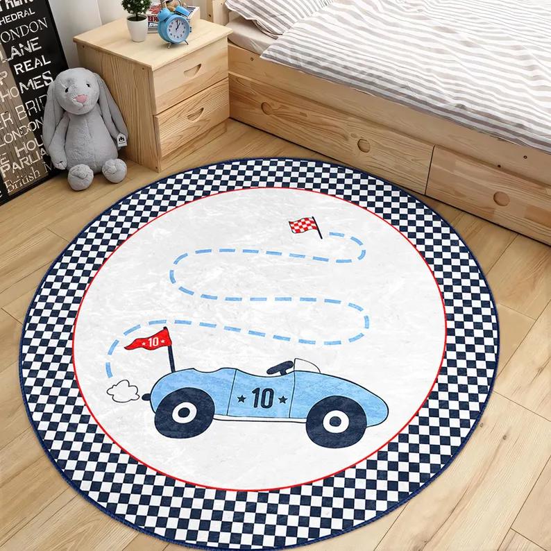 Детский ковер-автотрек круглый игровой коврик для игрушечных машинок декор для детской комнаты интерактивный автотрек напольный коврик для детской комнаты развивающая игровая комната домашний декор 40x40cm