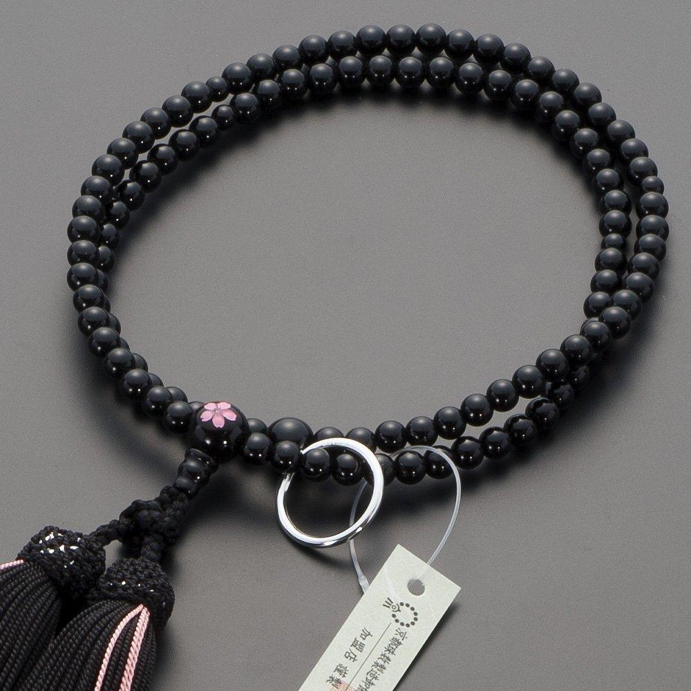 Buddhist Altar Shop Takita Shoten Prayer Beads Soto Zen Formal Prayer Beads Black Onyx Cherry Blossom Carving 8 Inches Pure Silk Tassel with Head