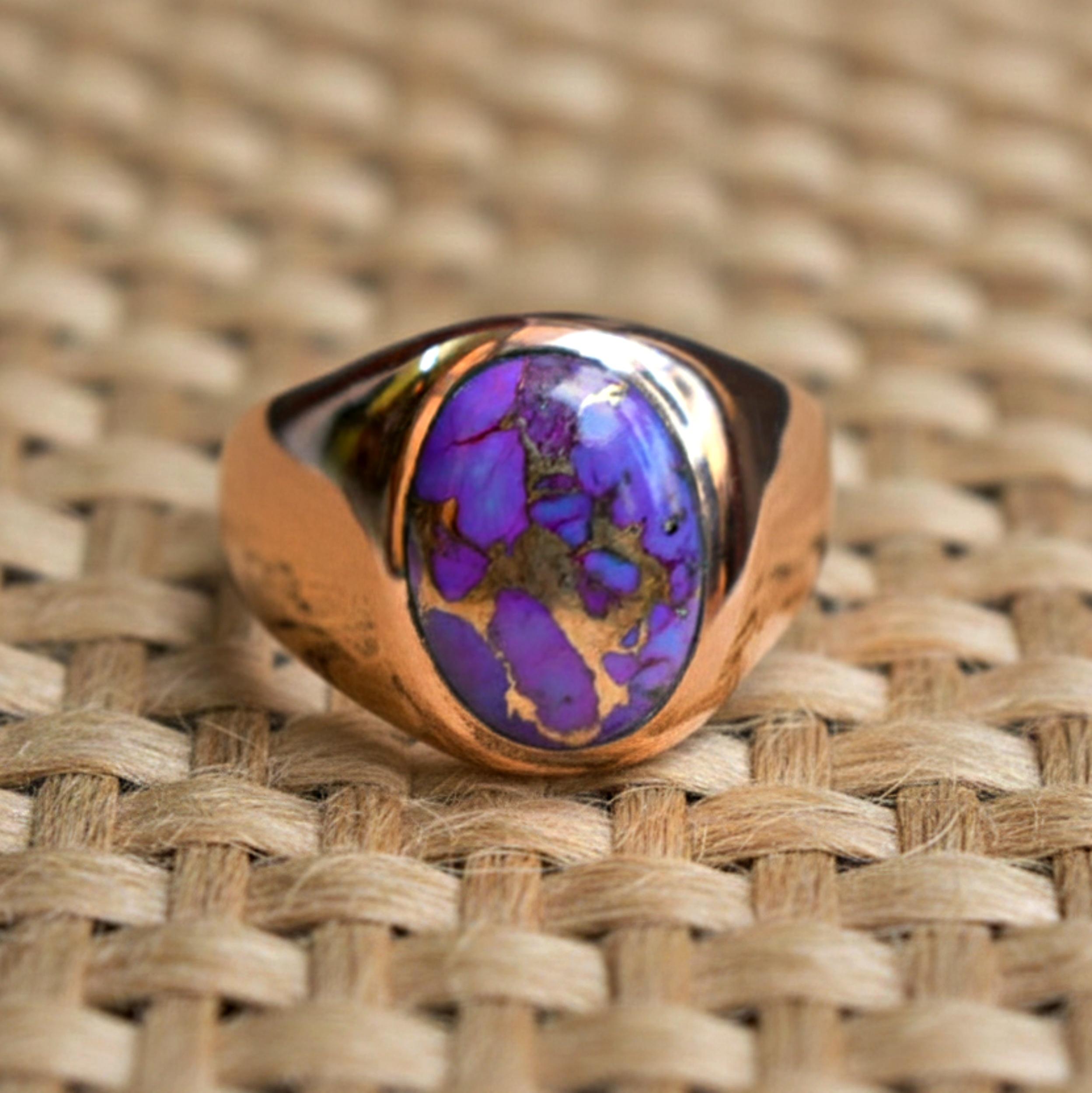 

Кольцо с фиолетовой медной бирюзой, 925 проба, цельное стерлинговое серебро, перстень из чистой меди, кольцо обещания, украшения ручной работы 12 медный