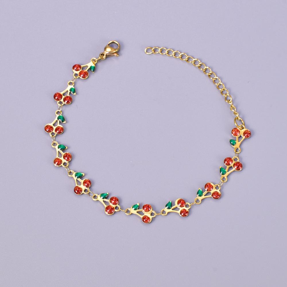 S54 Mixed-batch women s colored resin resin bracelet, stainless steel, golden cherry flower heart-shaped element