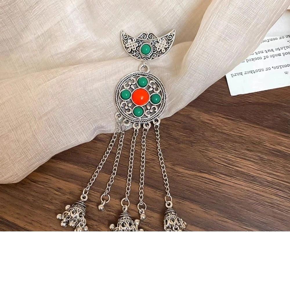 Silver Ethnic Style Hair Stick Ancient Hanfu Hair Fork Retro Crescent Shape Tassel Hairpin  Women