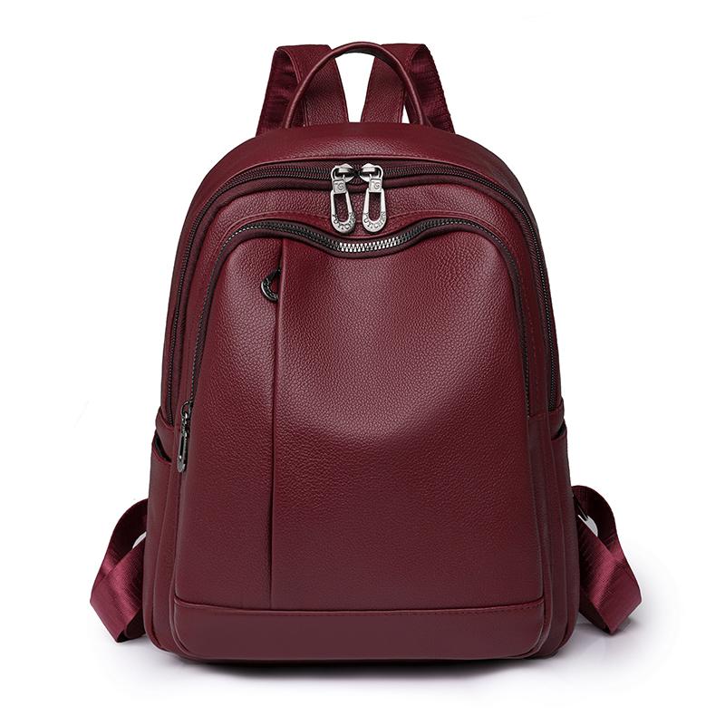 

Женский дорожный рюкзак из мягкой кожи, сумка большой вместимости красный