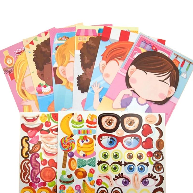 Children Kids Make Your Own Face Stickers Toys Cute Cartoon Dinosaur Puzzle Diy Sticker Games For Early Education Gift Toy