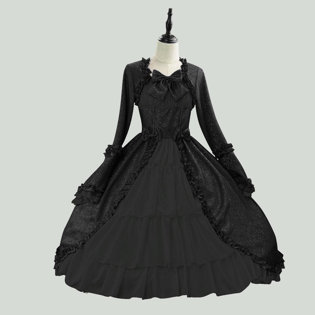 Gothic Medieval Dress For Women Vintage Ethnic Party Gown With Bow Tie For Spring