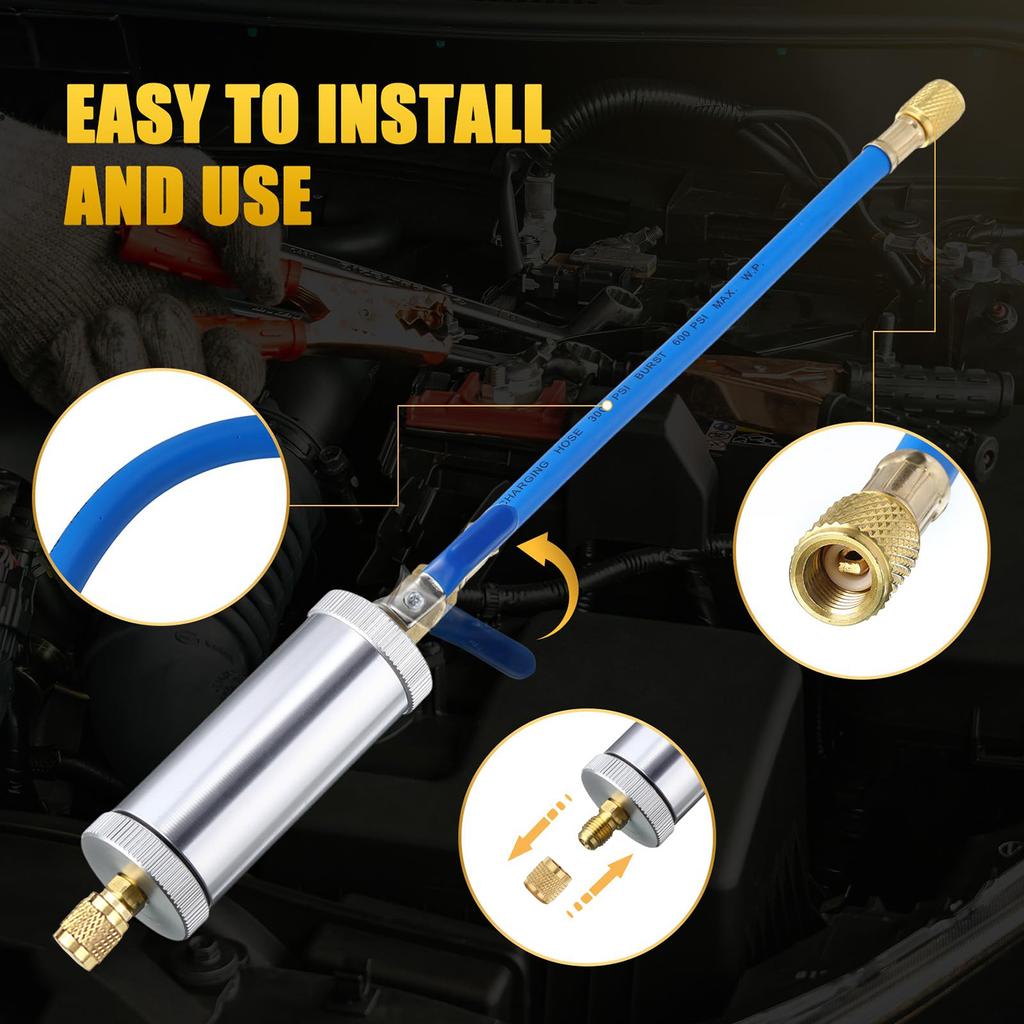 AC Car Oil dye Injector 1/4" SAE Connector for R134a R22 R12 Refrigerant 2 oz A/C Car Air Conditioning Injection Accessories