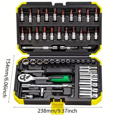 53 PCS Set of 1/4 Inch Socket Ratchet Wrench Set, Socket Drill Bit Extension Rod Automotive Repair with Case Car Repair Househol