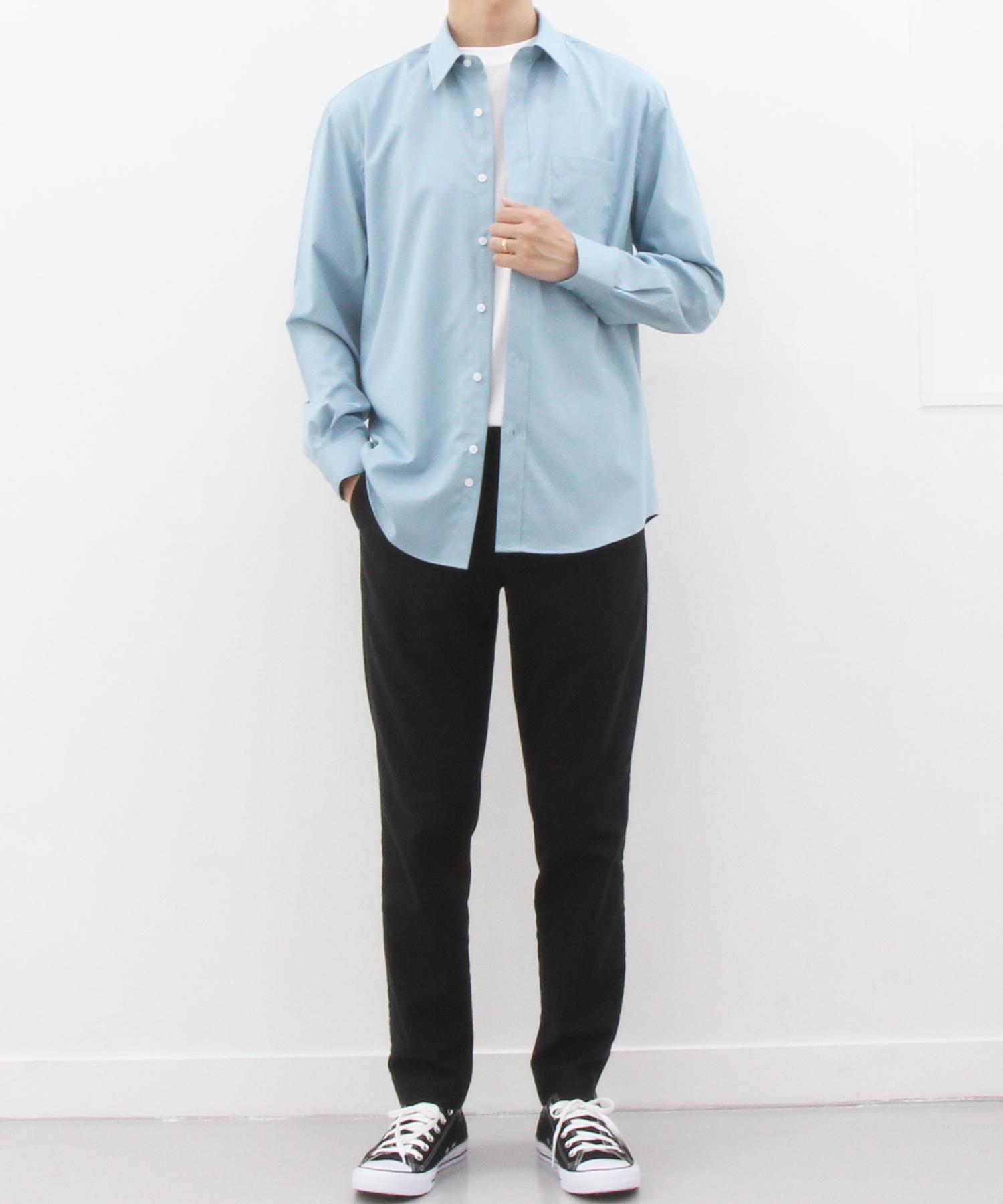 The Shirt Studio Deep Blue Semi-Overfit Spandex Solid Shirt 100