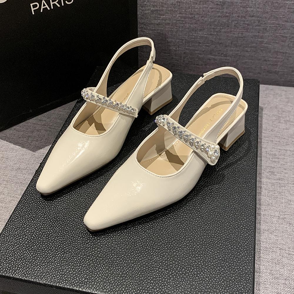 2025 New Sexy Pointed Sandals Brand Designer Summer Comfortable Shallow Slip-on Mid-heel Sandals Women's Light Office High Heels