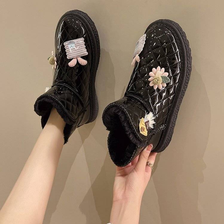 Snow Boots Women's Korean Version Velvet Thickened Short Boots Autumn and Winter Versatile Warm Non-slip Cotton Shoes