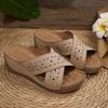 Summer Ladies Cross Wedge Heel Thick Bottom Slippers Fish Mouth Sewing Line Slippers