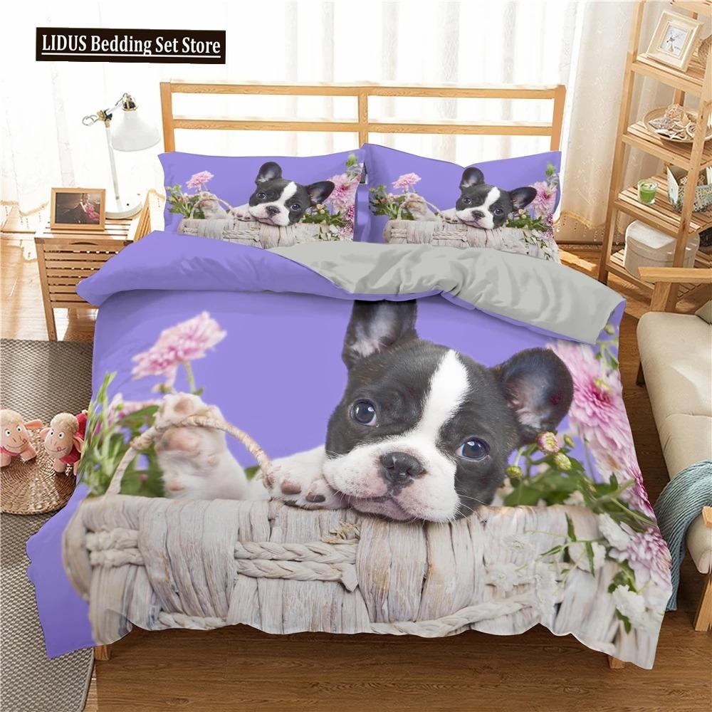 French Bulldog Duvet Cover Set Puppy Bedding Set Bedclothes With Pillowcase Single Double King Queen Size
