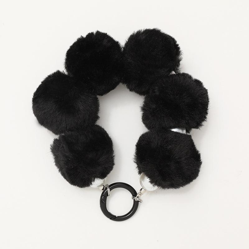 New Korean Version Plush Ball Pendant Handmade Bead Phone Pendant Short Wristband Anti Loss Chain for Women Bag Accessories