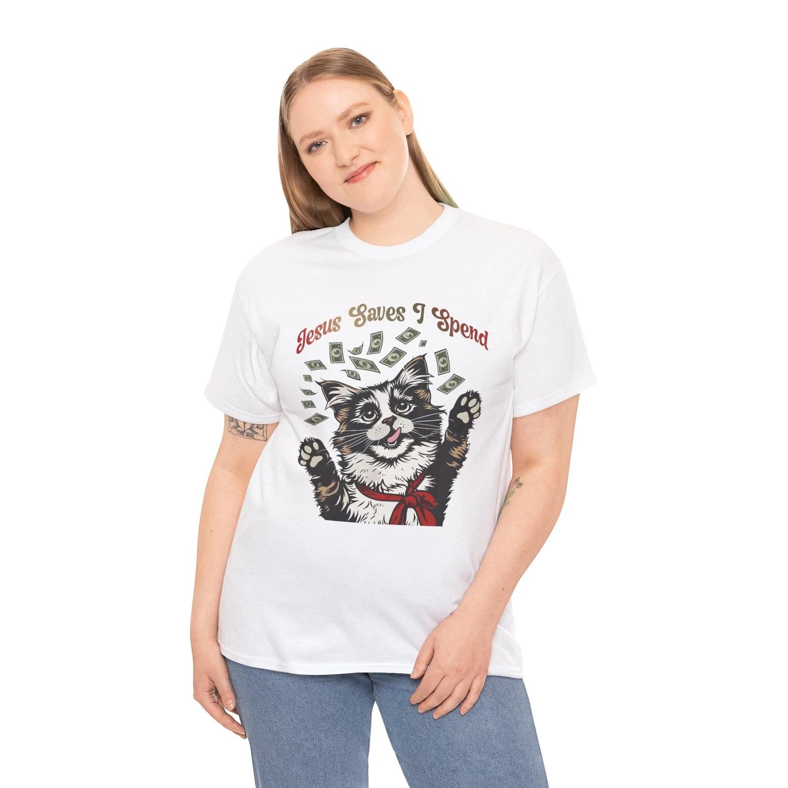 

Unexpectedly Funny T-Shirt - Hilarious Surprise Tee Jesus Saves I Spend Shirt L
