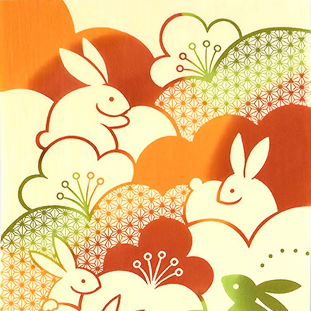 Tenugui Hand Made In Perfect Souvenir for Peaceful and Happiness Longevity Moon Rabbit Dancing Autumn Mellow Full Moon Auspicious Ships by Mail and