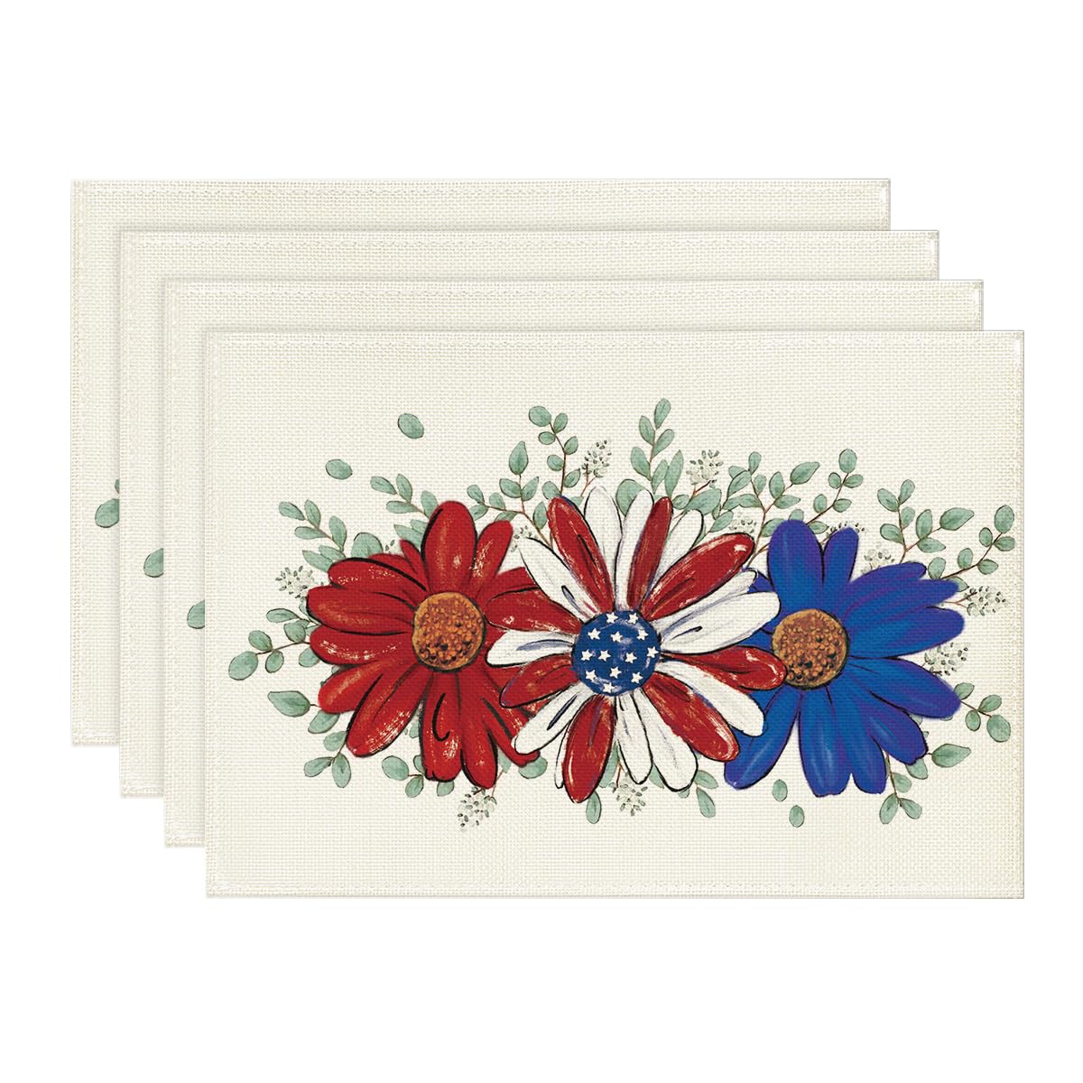 

Eucalyptus Daisy 4th of July Placemats Set of 4, 12x18 Inch Patriotic Memorial Day Table Mats for Party Kitchen Dining Decoration 12 x 18 , Rectangular 4 Pcs