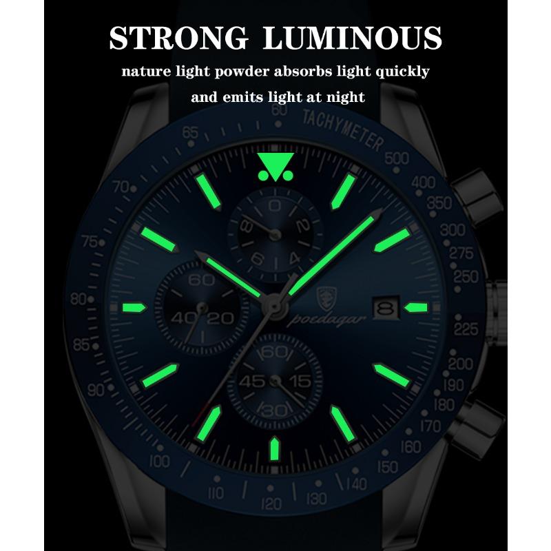 POEDAGAR Men Watch Fashion Sport Chronograph Silicone Quartz Watches Top Brand Luxury Waterproof Luminous Date Wristwatch