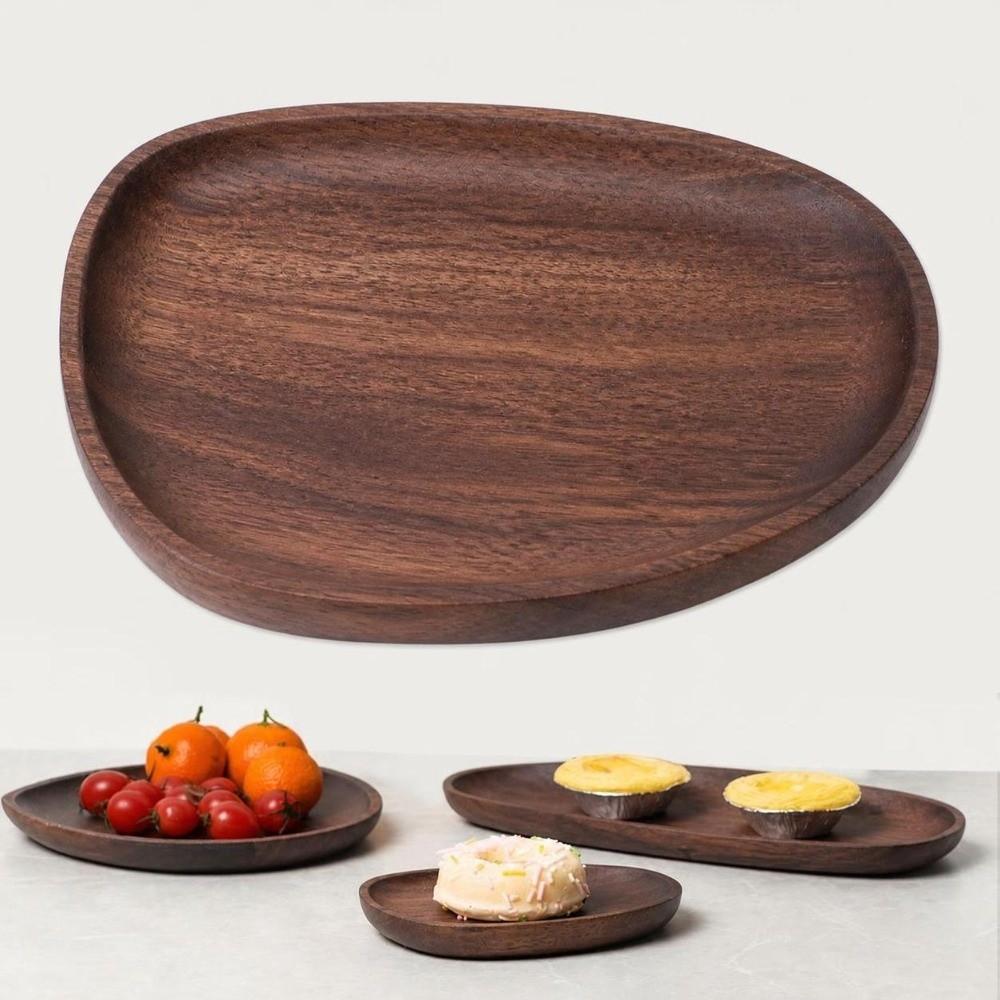 Stevig Hout Houten Dienblad Glad Gepolijst Houttextuur Serveerblad Praktisch Onregelmatige Vorm Voedselplateau Eettafel
