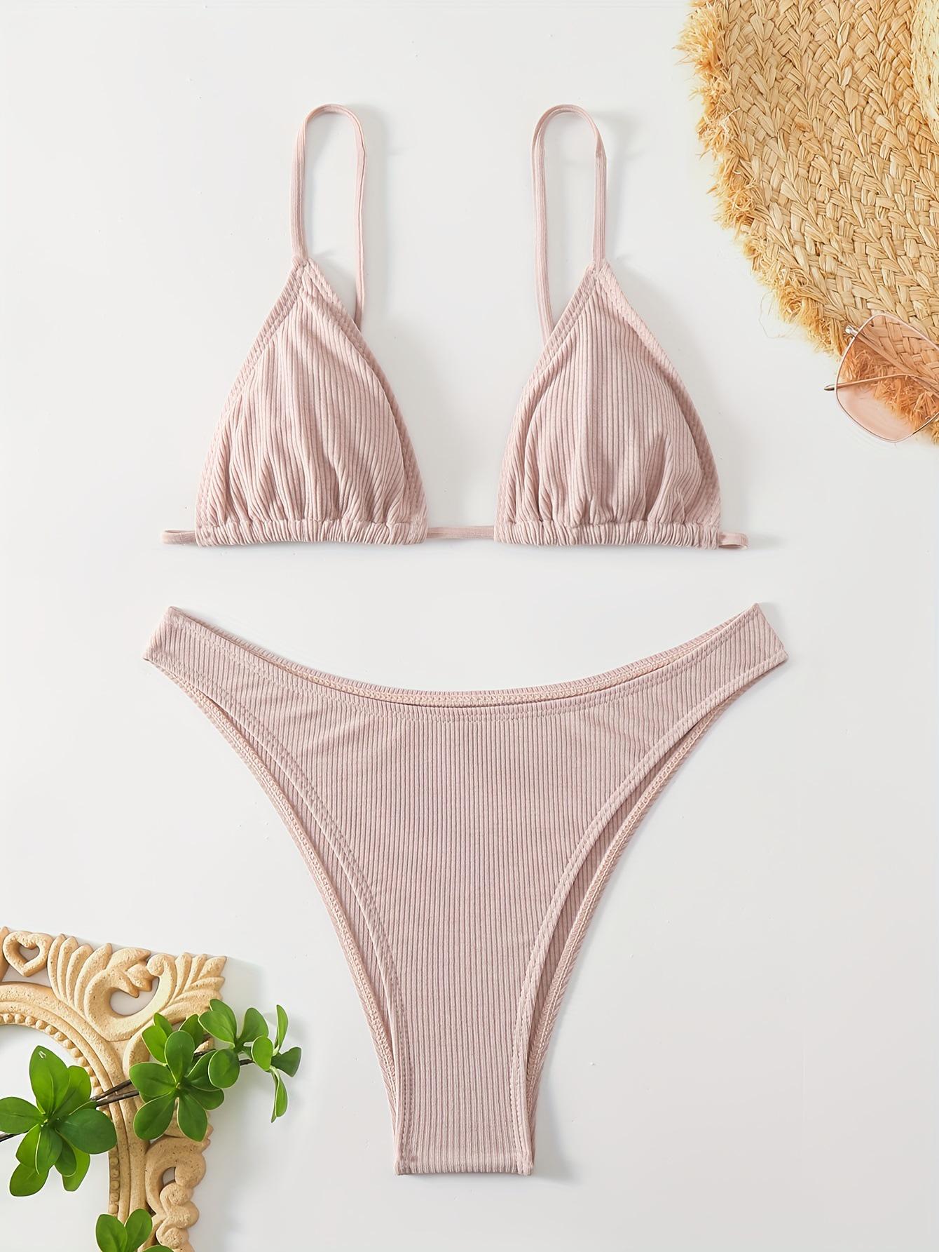 

Сексуальный купальник-бикини из трех частей однотонного цвета с открытой спиной для женщин - Европейский и американский стиль L